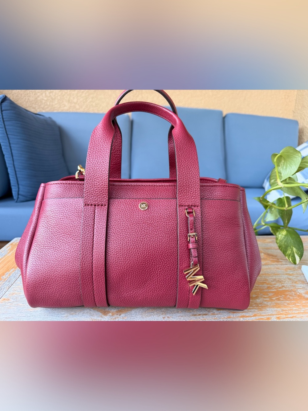 MICHAEL KORS Small Romee Pebbled Leather Satchel Crossbody Mulberry NWOT